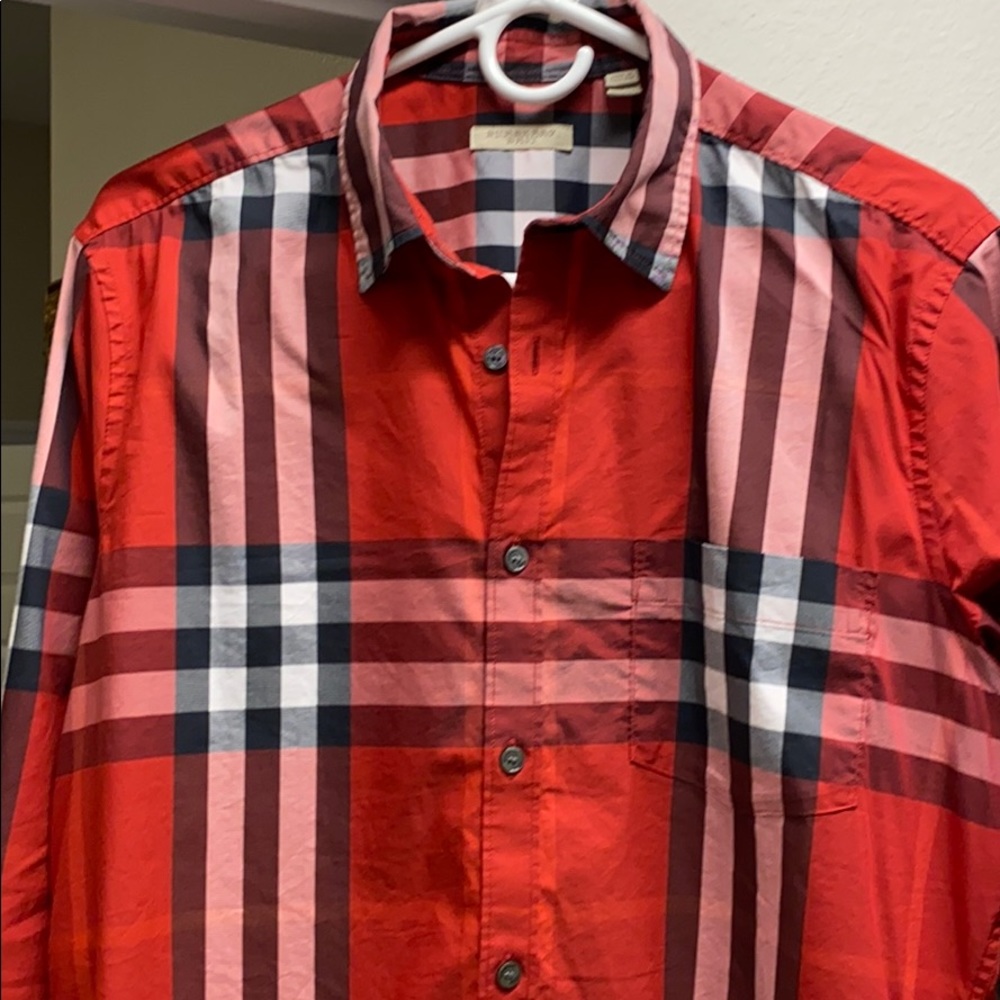 Burberry poplin check button down long sleeve